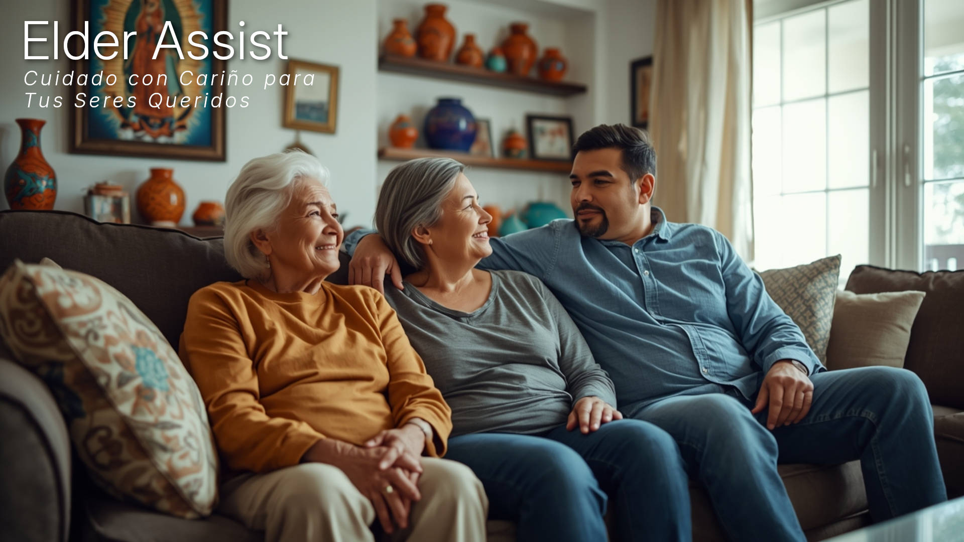 Una familia cuidando a un ser querido mayor en casa