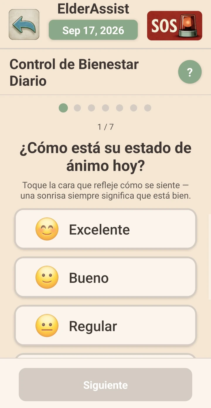 Una pregunta del registro diario de bienestar en la aplicación, respondida con un toque en un botón grande